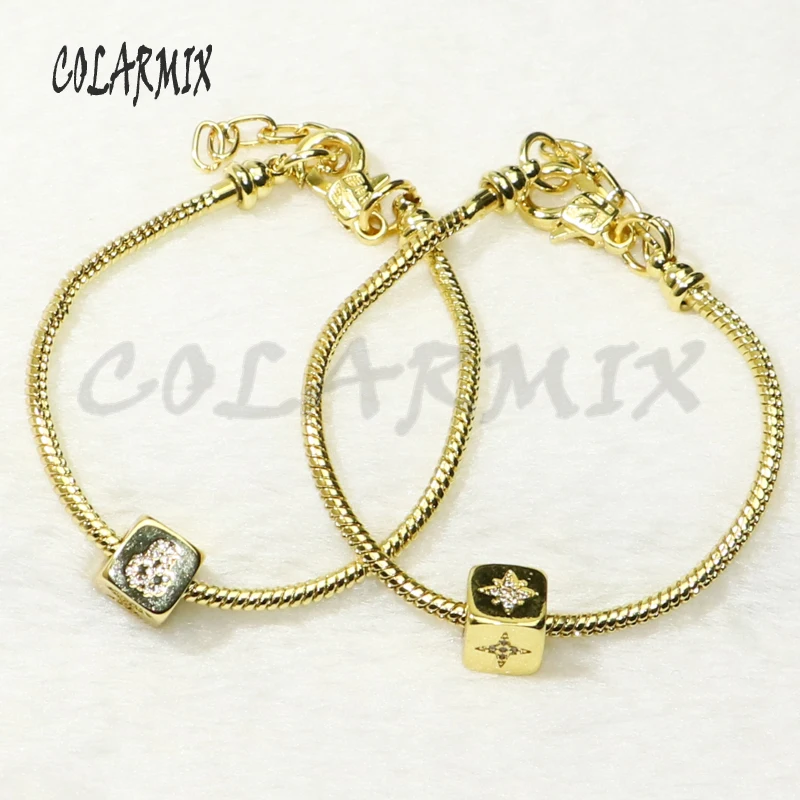 10 шт. браслеты-цепочки 3 кубические бусины браслеты микс Циркон очаровательные
