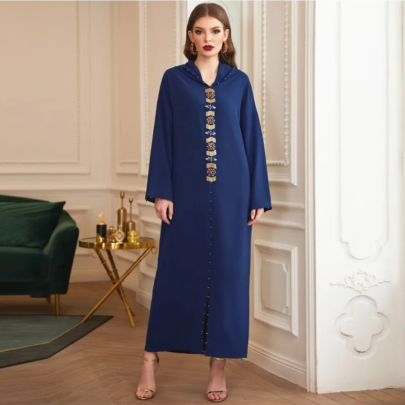 Кафтан с капюшоном длинное платье для женщин ручной работы стежка латунь Diamond Luruxy