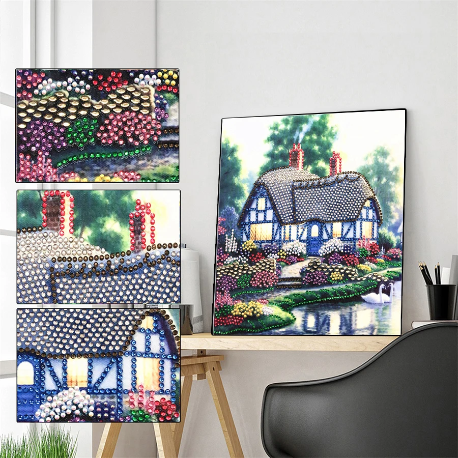 

New special shape diamond painting landscape house combination pattern DIY 5D part drill cross stitch kit crystal art