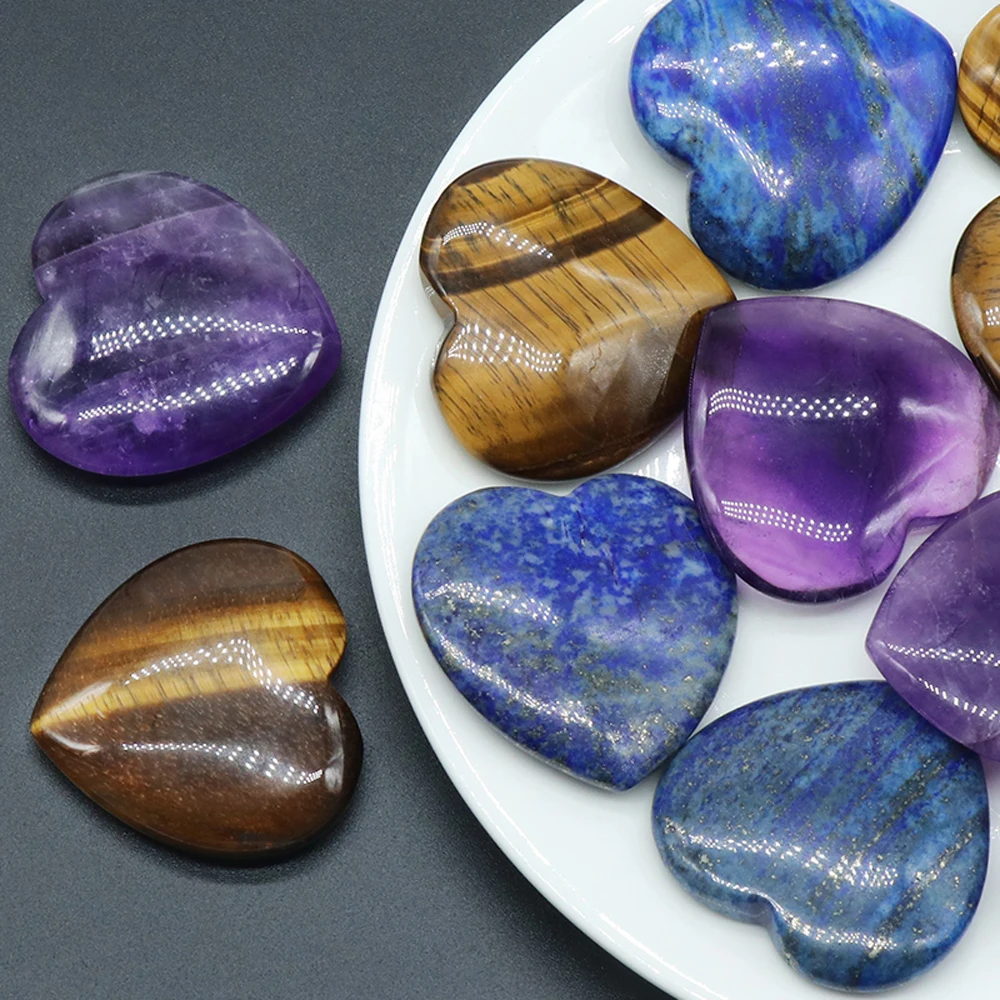 

Natural Stone Beads Heart Shape Tiger Eye Stones Amethysts Bead Healing for Women Making DIY Jewerly Collection Gifts 40x40x6mm