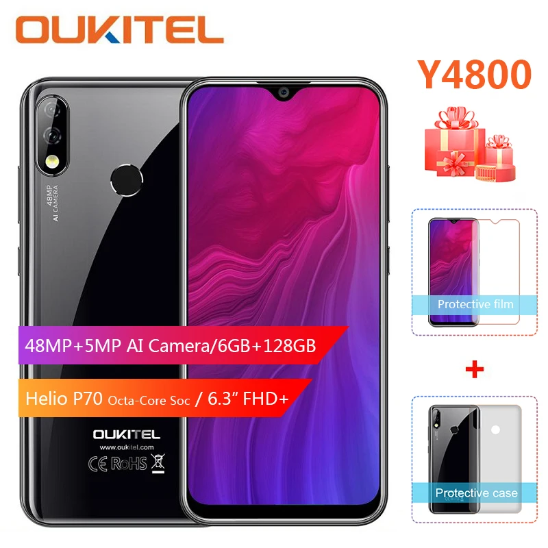 OUKITEL Y4800 ram 6 ГБ rom 128 3 &quotAndroid 9 0 мобильный телефон 4000 мАч MT6761 отпечаток пальца ID 48MP +