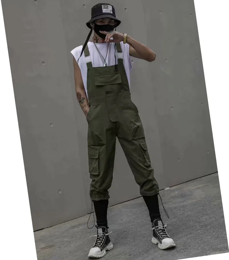 Сезон весна-лето Мужской комбинезон в стиле хип-хоп с несколькими карманами