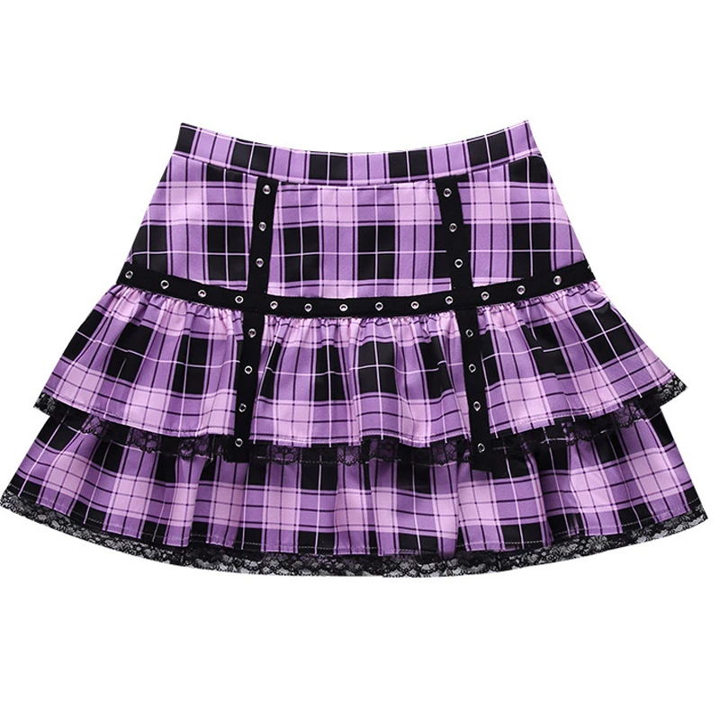 

Мини-юбки в японском стиле "Лолита", юбки в шотландскую клетку фиолетового и розового цветов, милые кружевные юбки в стиле панк для косплея