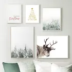 Картины с рождественским оленем, природа, снег, дерево, холст, картина, Настенная картина, скандинавский Декор для дома
