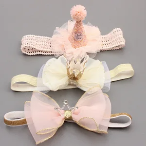Милые повязки для детей с изображением корона и тюрбана, бантики для девочек розовые шарф для волос кружевные бант повязки на голову для девочки Детские вечерние ободок чалма детская аксессуар подарок