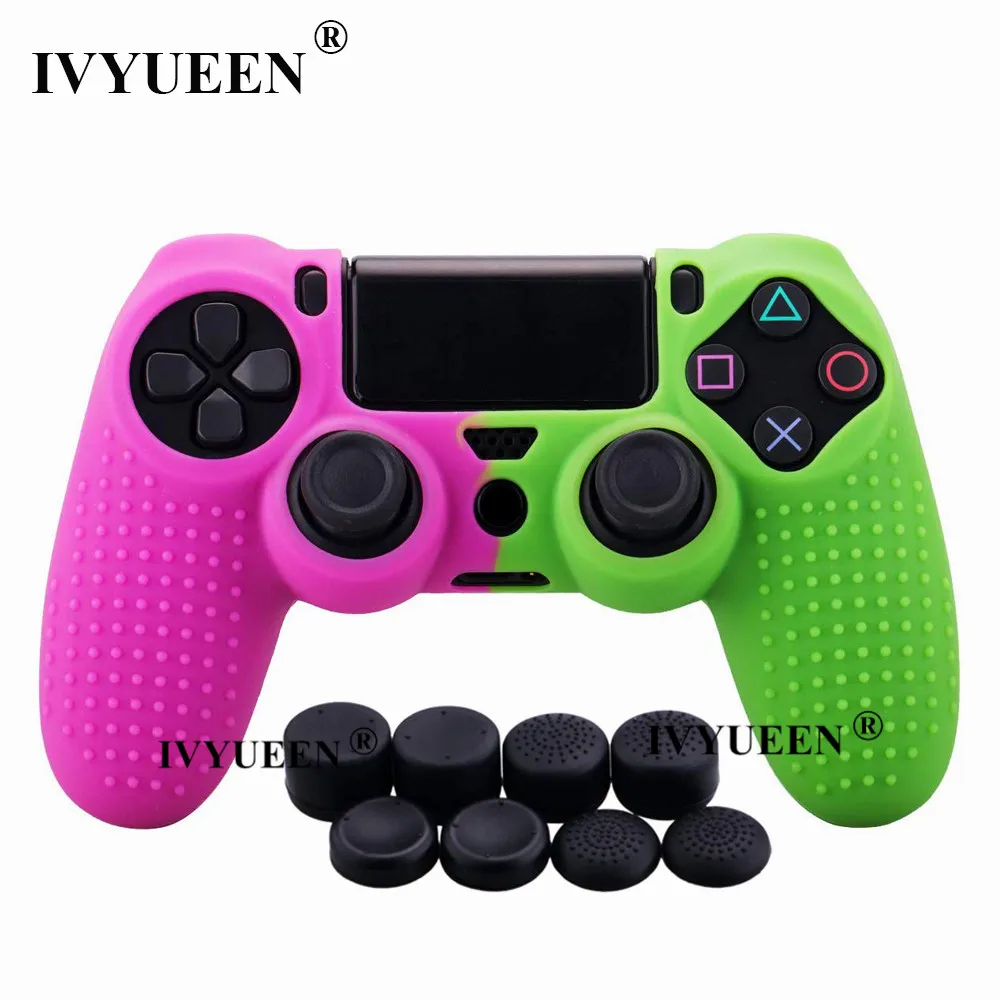 Green Pink IVYUEEN для playstation 4 PS4 Pro тонкий силиконовый гелевый чехол-накладка с 8 аналоговыми ручками - Цвет: Green Pink