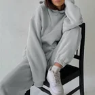 Костюм спортивный женский однотонный из 2 предметов, пуловер с длинным рукавом и капюшоном, свободный спортивный костюм, спортивная одежда для бега и фитнеса