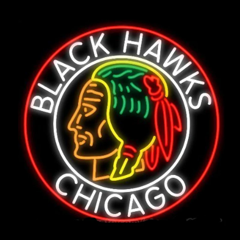 Неоновая вывеска Chicago Black Hawks стеклянная трубка ручной работы пивной бар магазин