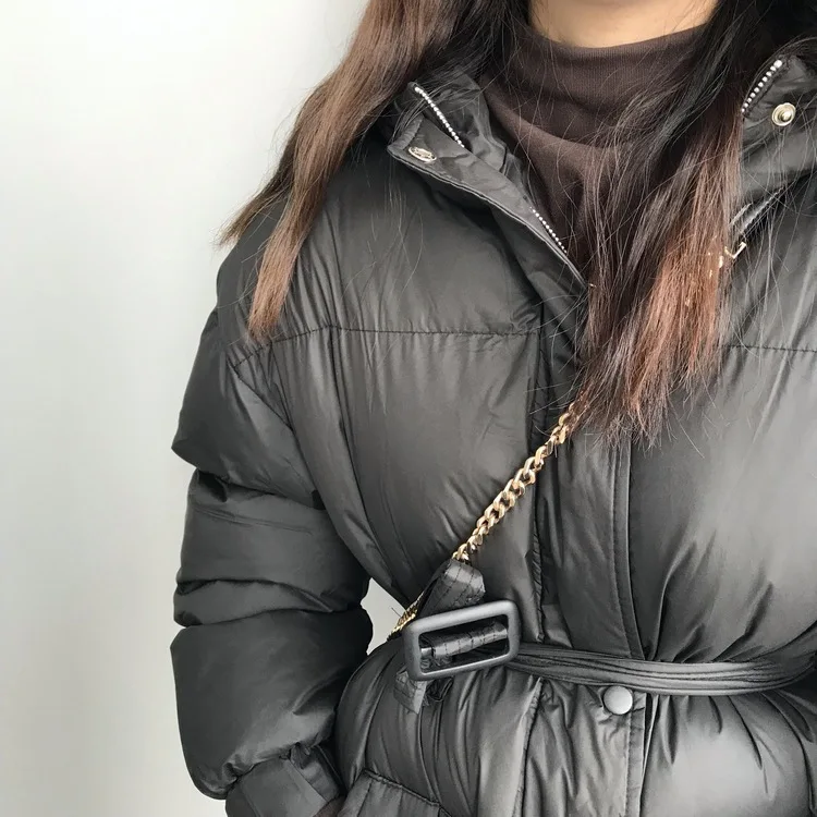 BUENOS, хлопковая одежда, Женская модная зимняя куртка, короткая, Корейская, свободная, с капюшоном, с поясом, парка, толстая, теплая, с подкладкой, пальто для женщин