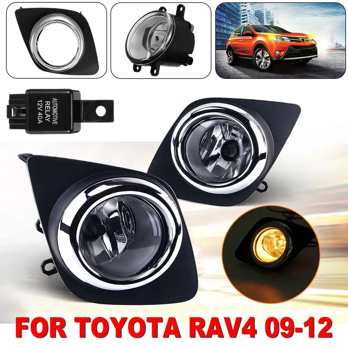 

Pair Front Bumper Fog Light For RAV4 2009 2010 2011 2012 Fog Light Assembly Plating Lamp Cover Waterproof light bulb H11