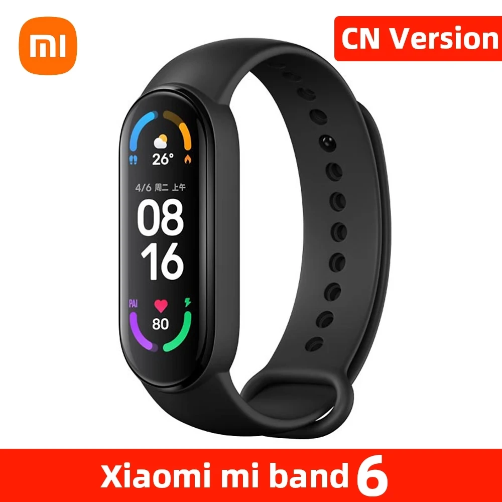 

Спортивный смарт-браслет Xiaomi Mi Band 6, оригинальный фитнес-трекер с пульсометром, Bluetooth Смарт-браслет с AMOLED экраном 2021 дюйма, 1,56
