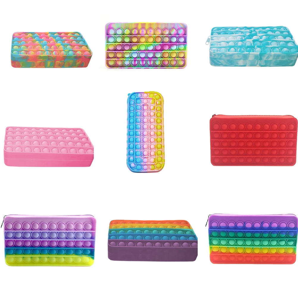 

Rectangle Pencil Case Silicone Push Bubble Fidget Toy Fingertip Decompression Toy Adults Children Sensory Chrismas Gift