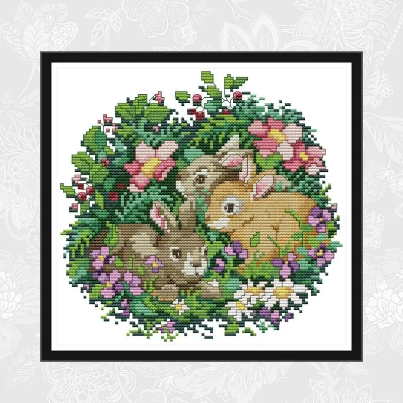 Тканевые наборы для вышивки крестиком с тремя маленькими кроликами вышивка DMC