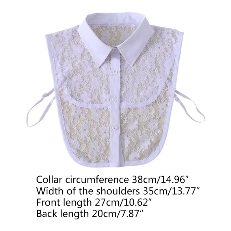

Women Stylish Detachable Collar Half Shirt Blouse See-Through Floral Lace Button Down Lapel False Fake Collar Clothing Decor
