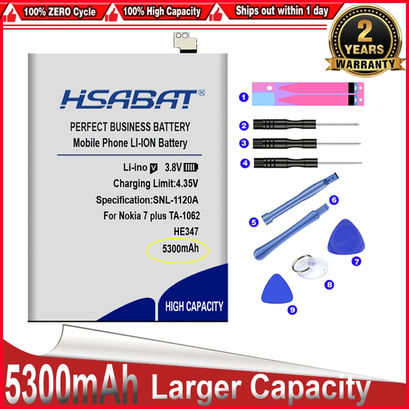 HSABAT топ бренд 100% новый 5300mAh HE347 аккумулятор для Nokia 7 plus TA 1062 1046 1055 N7P N P в
