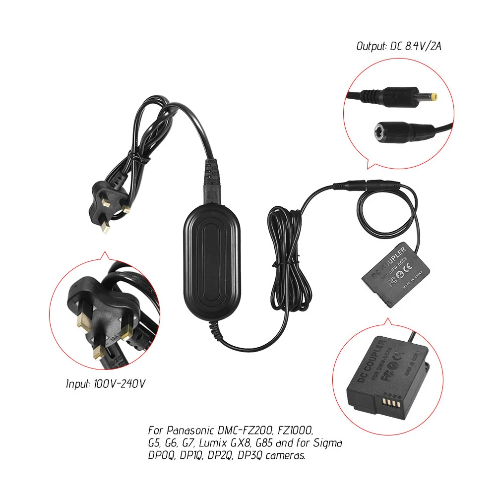 Andoer DMW-AC8 AC Power Adapter Supply Camera Charger Coupler Kit (DMW-BLC12 Battery Replacement) for Digital | Электроника