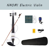 naomi full size 44 silent electric violin solid wood maple ebony fittings with bow case tuner strings rosin audio cable strings