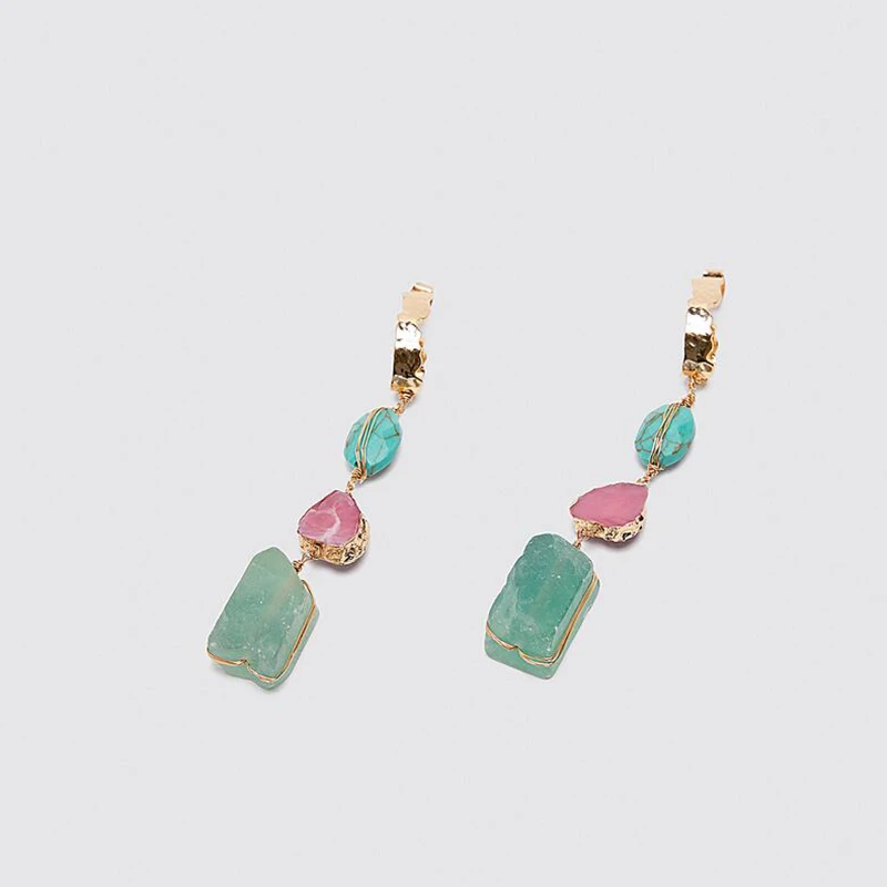 Женские серьги-подвески ZA длинные нестандартные серьги из натурального камня в