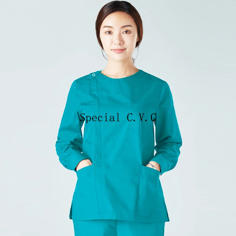 Женские скраб топ рабочая одежда с длинным рукавом хлопковое пальто на молнии