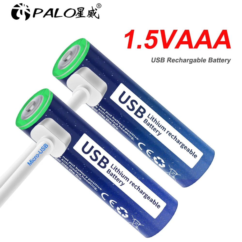 

PALO 1.5V USB Rechargeable aaa Li-ion Battery AAA lithium battery 1110mWh usb aaa battery 1.5v aaa For Wireless Mouse Toy+ Cable