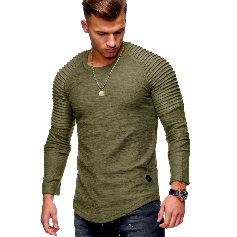 

ZOGAA mens clothing O-neck Man T-shirt Men's Long Sleeve Breathable Slim Fit T-shirt Male Solid Color Top Striped Sleeves TShirt