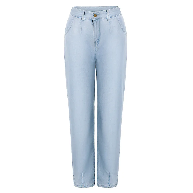 

Women Mom Jeans Blue High Waist Solid Casual Loose Wide Leg Denim Pants Spring Autumn Female Large Size Befree