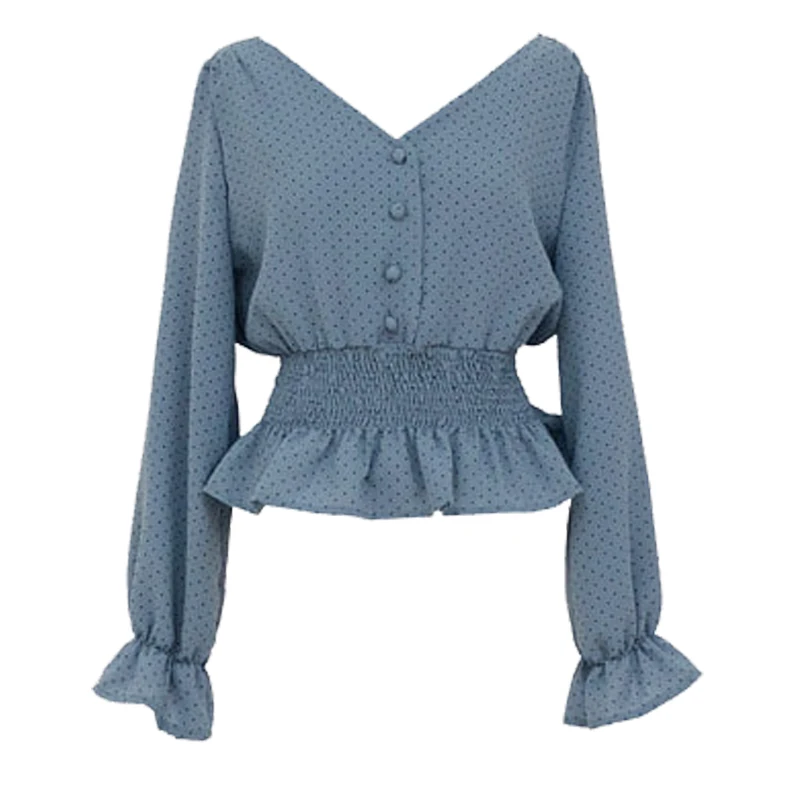 Женская блузка в горошек RUGOD повседневная короткая Корейском стиле с v образным