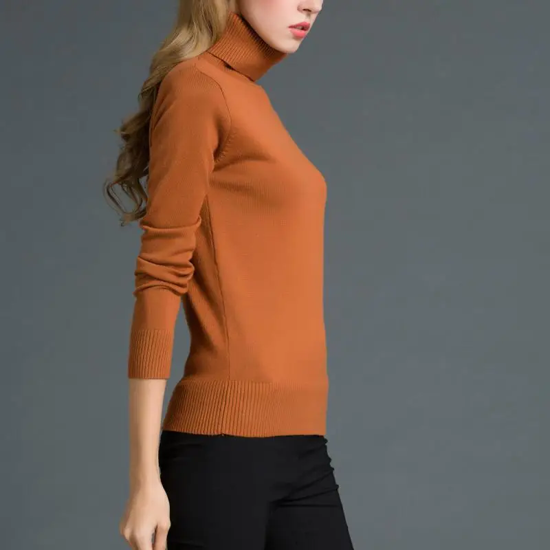 Зимние осенние свободные облегающие вязаные пуловеры с высоким воротником