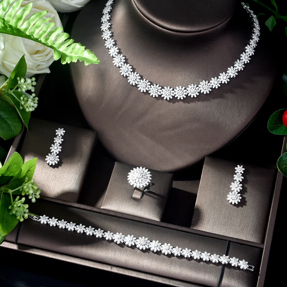 

HIBRIDE 4PCS Cubic Zircon Earrings Necklace Set Wedding Bridal Jewelry for Women collares para mujer N-1120