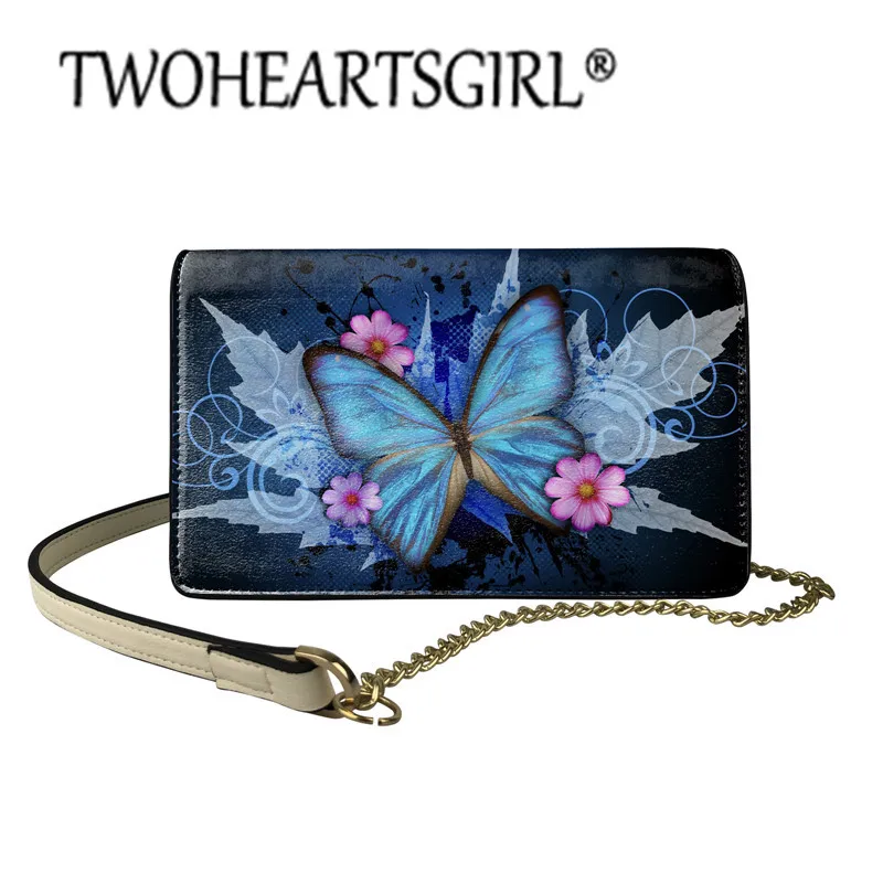 

Twoheartsgirl Luxury Shoulder Bag Blue Butterfly Pattern for Female Daily Crossbody Bag Fashion Women Leather Messenger Bags