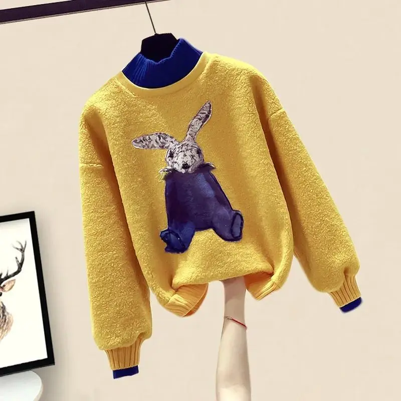 

Plus Size Women's Autumn New Suit Fashion Loose Looking Thin Western Style Plus Cashmere Sweater Casual Pants Two-piece Suit