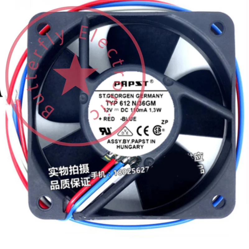 

Абсолютно Новый 612N/36GM 12V 110MA 1,3 Вт Оригинальный Германия охлаждения Вентилятор COOLER 6025 60*60*25 мм