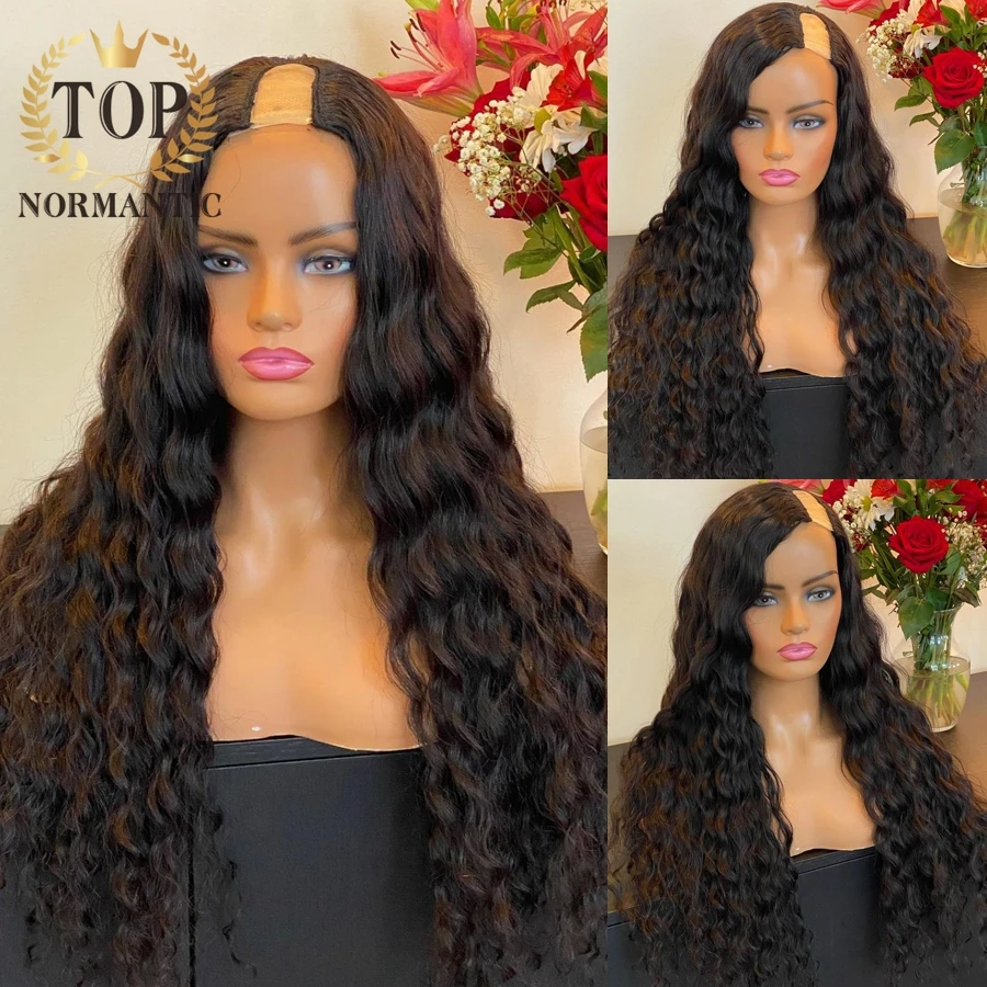 Topnormantic Loose Deep Wave U Part Wig Indian Remy Human Hair U Part Wigs For Black Women