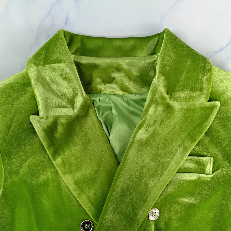 2019 Autumn New Avocado Green Blazer Women Long Sleeve Turn Down Collar Double Breasted Casual Female Velvet Coat | Женская одежда
