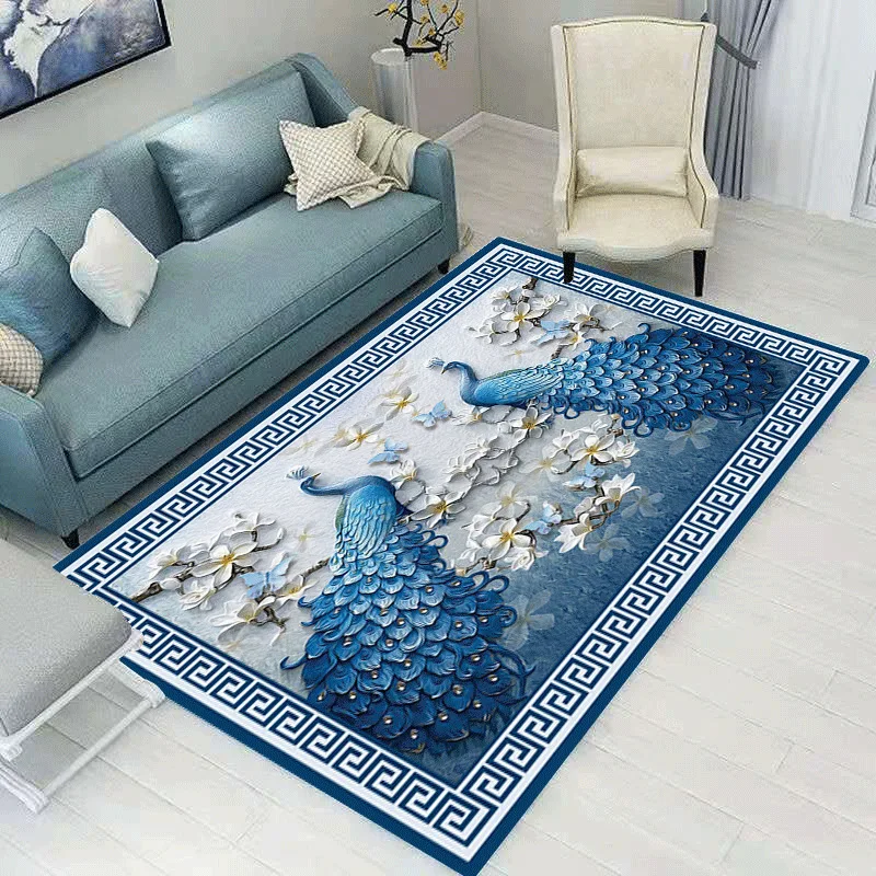 

3D ковер с павлином синий ковер для гостиной, спальни, большой ковер с принтом, ковер в скандинавском стиле для украшения дома, современный ко...
