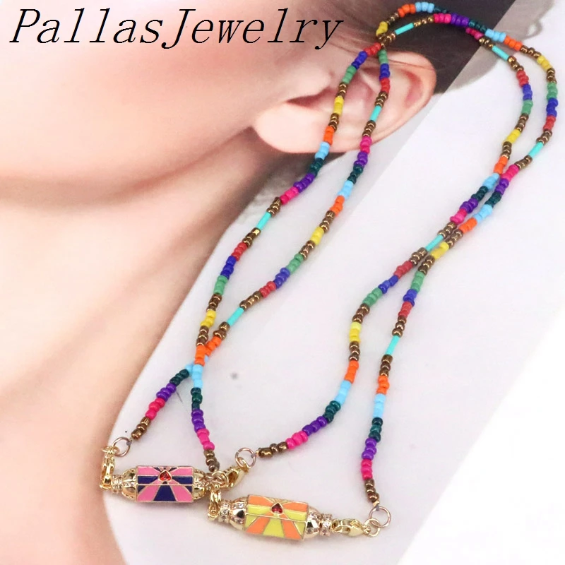 

5Pcs, Praying Box Lucky Connector Charms Pendant Beads Colorful Beaded Chain For Women Pop Art Necklaces