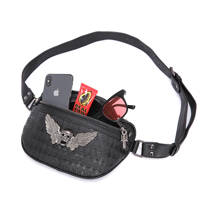 Fashion Rivet Chest Bag Men Waist Ghost Head Shoulder Hip Hop Skull Men's Pack Crossbody Sling |