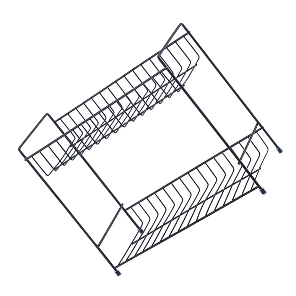 

1pc Metal Storage Rack Kitchen Storage Container Double Shelving (Black)