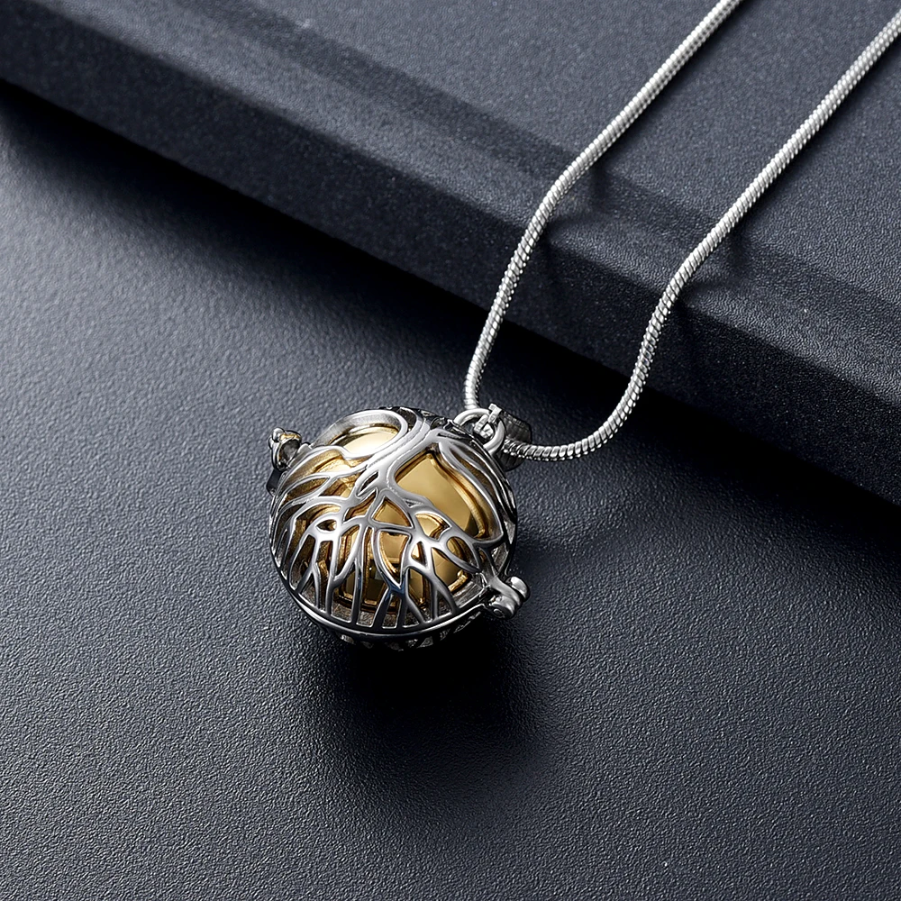 LKJ01 Golden Inner Ball Urn Ashes Holder Keepsake Jewelry Men Women Stainless Steel Cremation Necklace Tree of Life Hollow Cover | Украшения