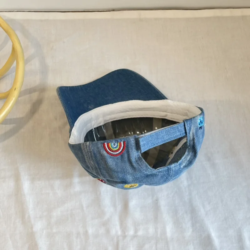 

Kids Hat Summer Retro Copper Buckle Children Embroidery Fruit Washed Denim Adjustable Sun Protection Hat
