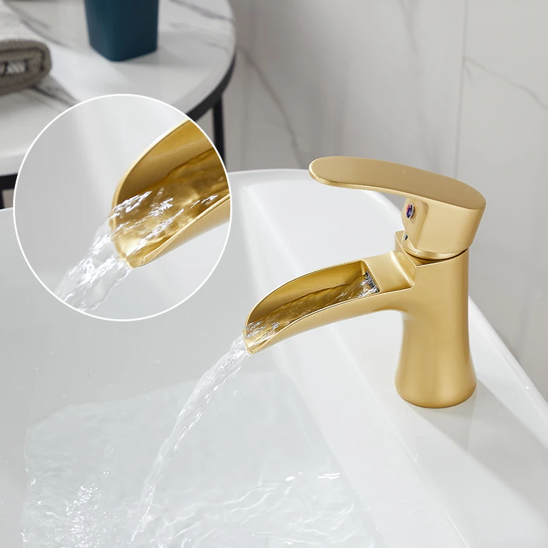 Золотистый Серебристый смеситель для раковины водопад ванной комнаты с одной