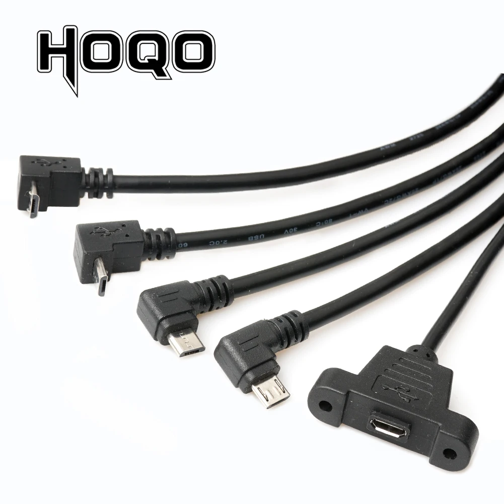 

90 degree left Right angle micro-usb port male to female lock connector micro usb panel mount extension cable with screw mount