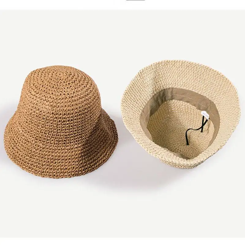 

Foldable Women's Bucket Straw Hat Summer Beach Sun Women Hats Braided Straw's Woven Sun Protection Fishing Cap For Women Sunhats
