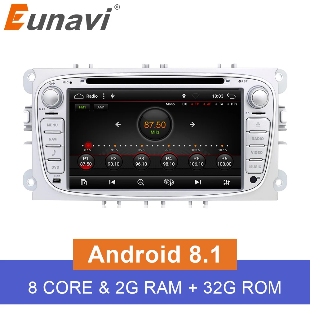 Eunavi 2 Din 7 ''Восьмиядерный 2G ram Android 9 0 автомобильный dvd плеер радио gps навигация