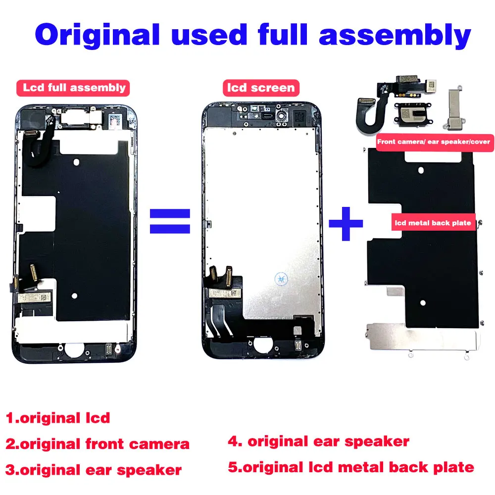 Pantalla Lcd de segunda mano para m&oacute;vil, repuesto de c&aacute;mara frontal y altavoz de oreja, montaje completo, Original, para iPhone 7, 8, 7plus, 8P, ecran-2