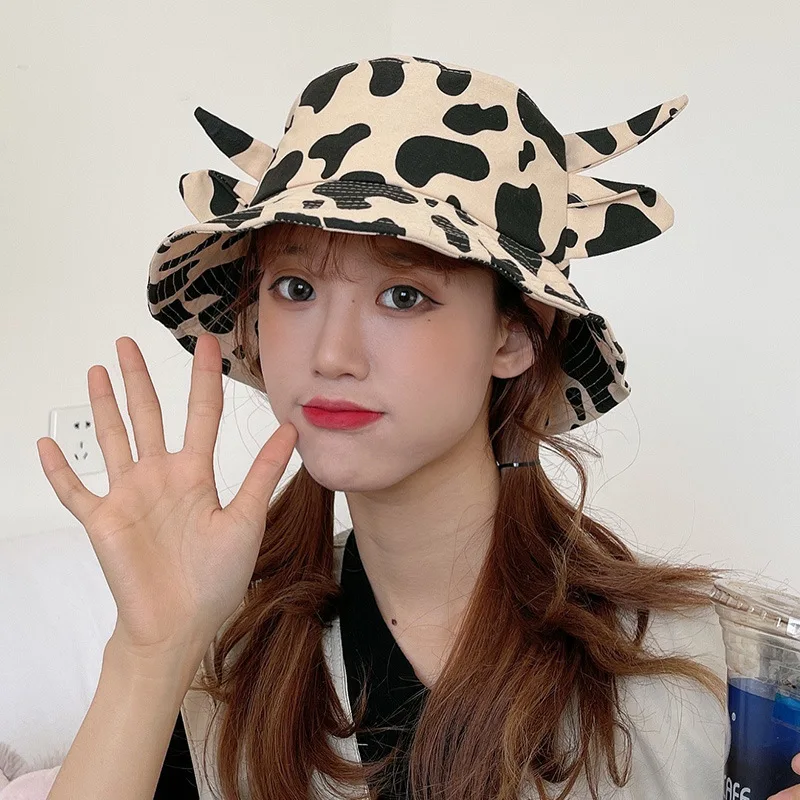 Панама женская в Корейском стиле шляпа рыбака с милым рогом животного модная