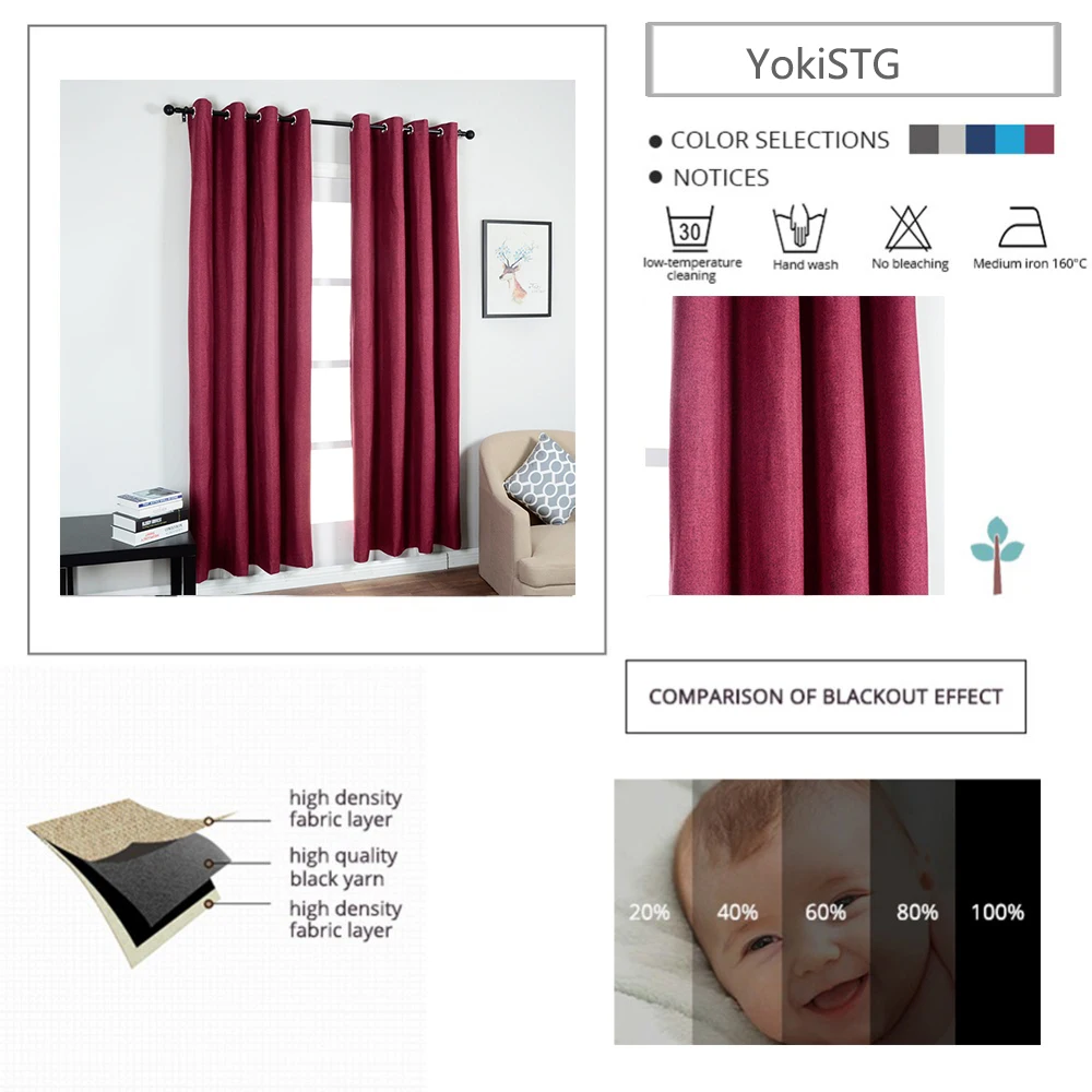 Плотные плотные занавески YokiSTG 100% светонепроницаемые для гостиной спальни