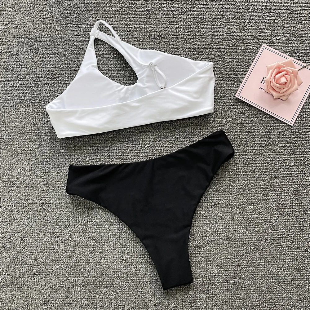 

Sexy Micro Bikini Swimwear Women 2021 Push Up Swimsuit 2 Piece Female One Shoulder Bikini Set White Bathing Suit Beachwear Girls