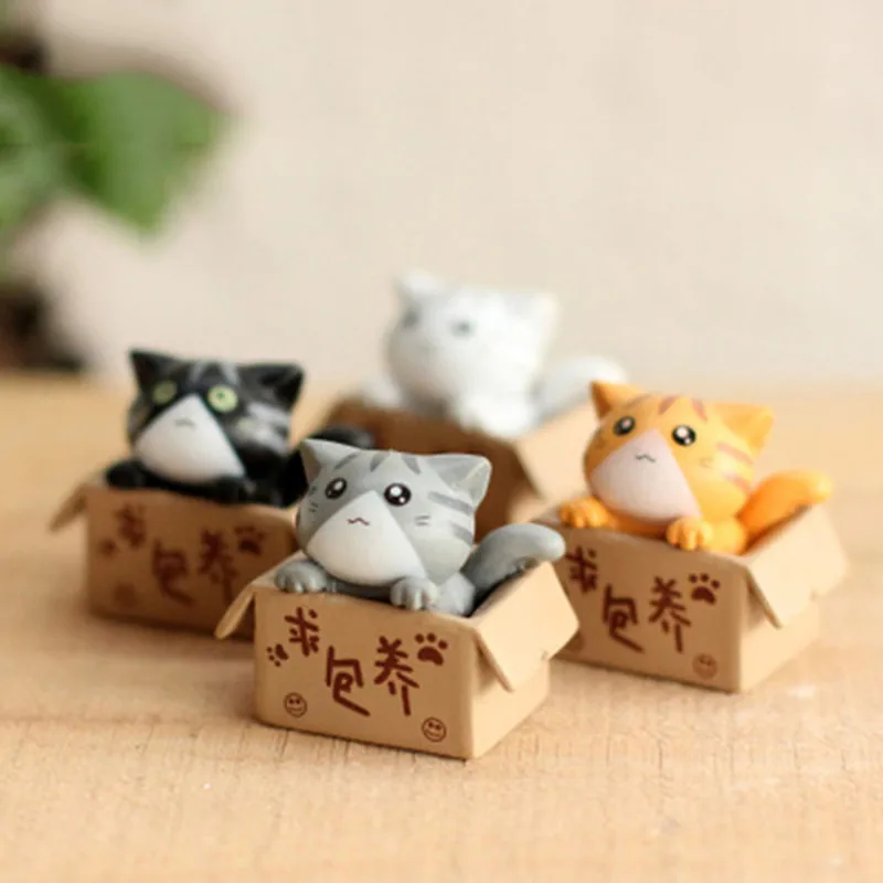 4 шт. мини-коробка кошка фигурки панда DIY фея фигурка животного Сад бонсай