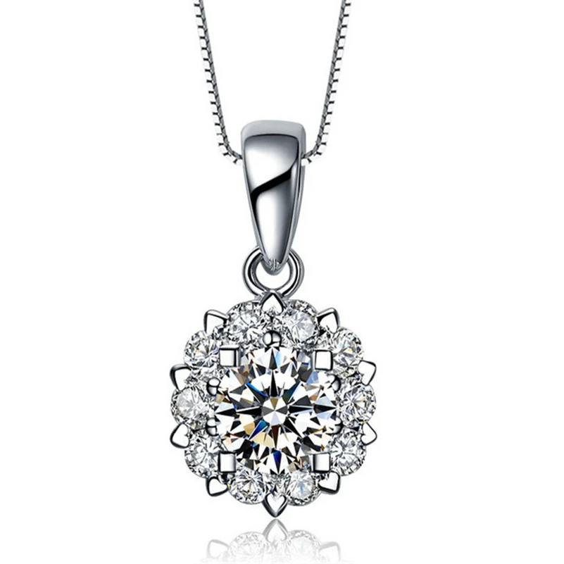 

Real Pure Sterling Silver 925 Pendant with Necklace Full Diamond One Carat Pendant Colgante De Ley 925 Mujer Topaz S925 Pendants